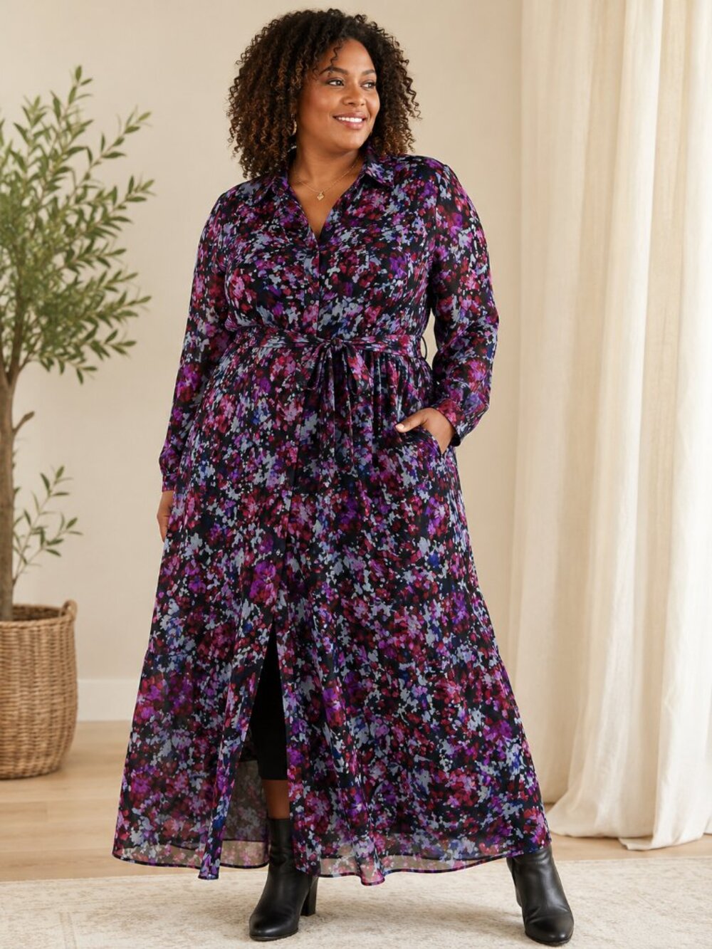 Terra & Sky 4X Floral Maxi Dress | Like New | Sheer Overlay w/ Attached Slip